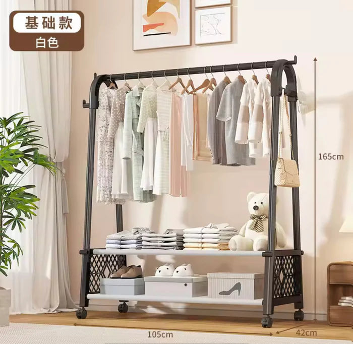 clothes rack with lower storage drawers,