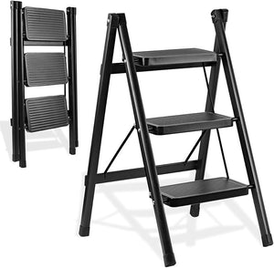 3/4Step Ladder, Portable Folding Step Stool For Home Kitchen, Black