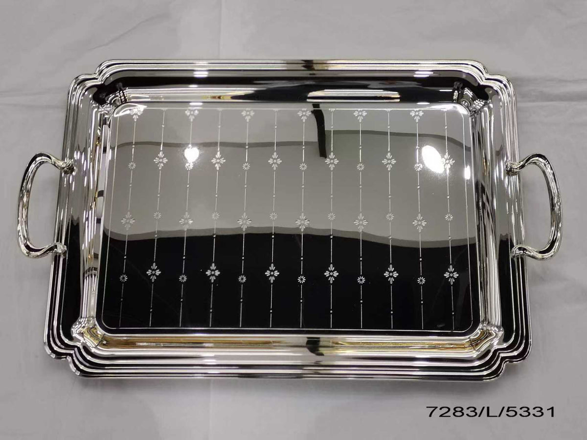 Stainless steel serving tray with handles
