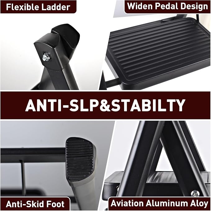 3/4Step Ladder, Portable Folding Step Stool For Home Kitchen, Black