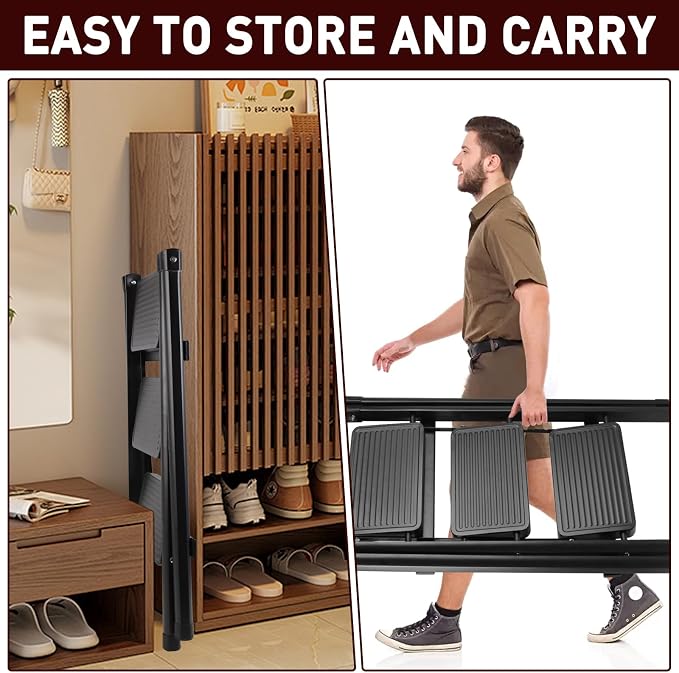 3/4Step Ladder, Portable Folding Step Stool For Home Kitchen, Black