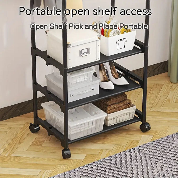 1pc Double Rod Clothes Rack With Wheels