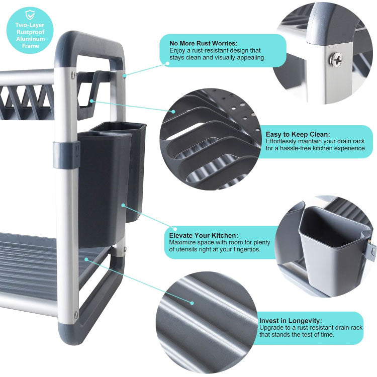 High-Grade Aluminum Dish Drying Rack with Drainboard