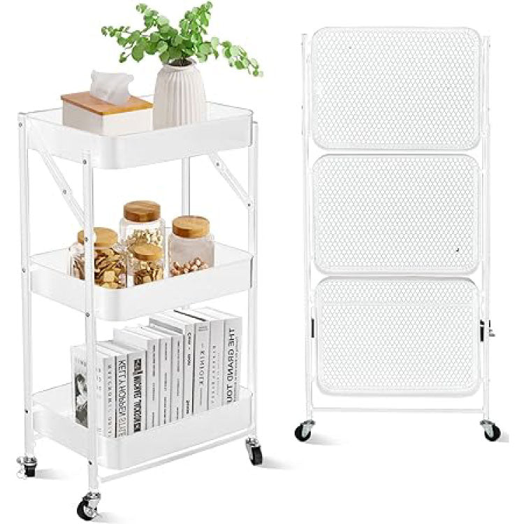 3 Tier Foldable Metal Rolling Utility Cart