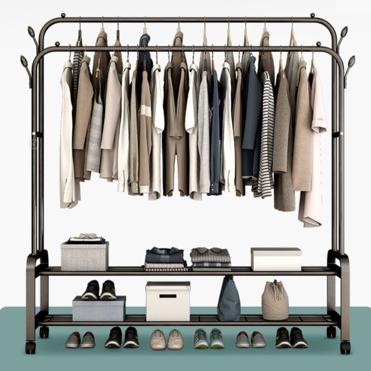Simple wardrobe double-rod clothes rack floor