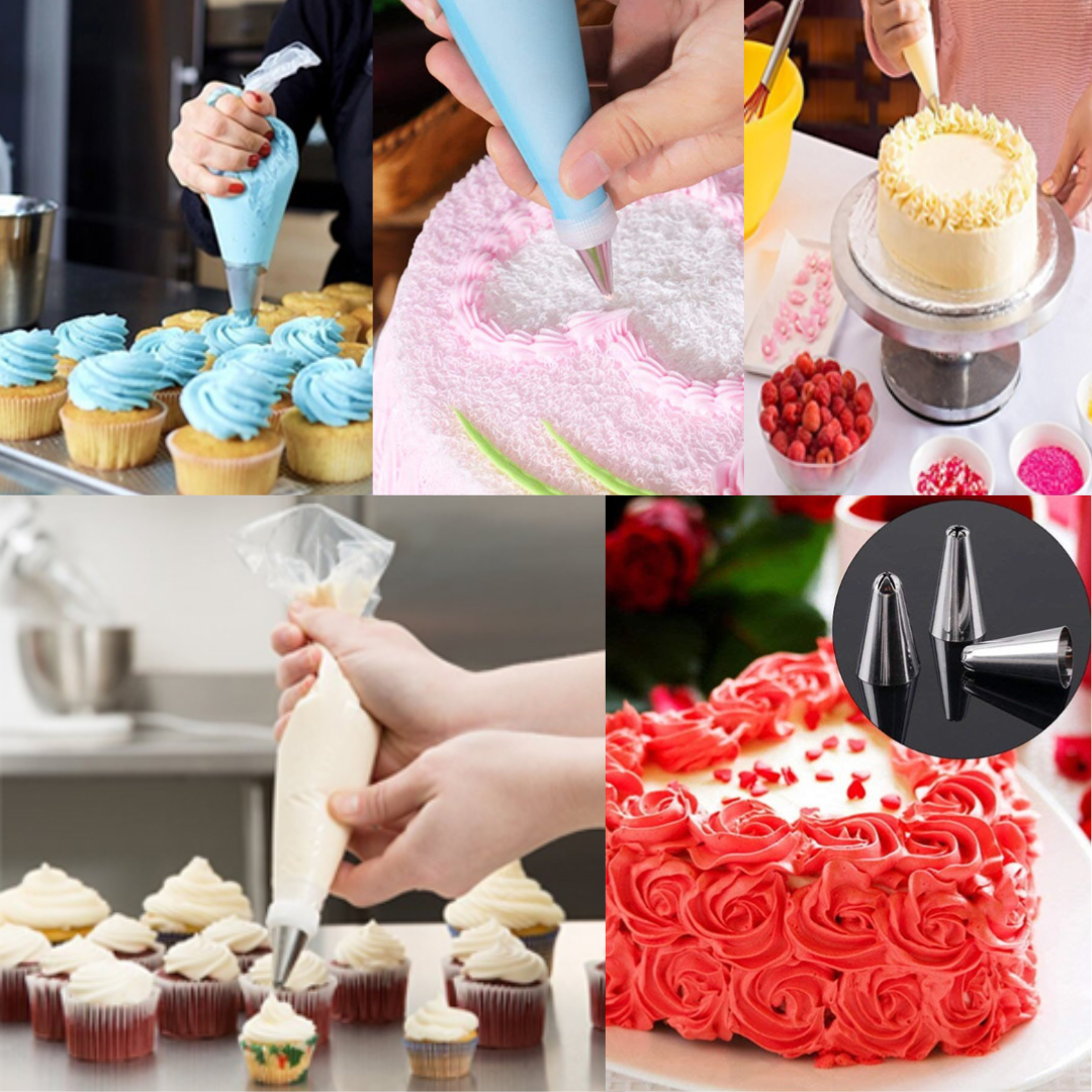Silicone Decorating Icing Bag With 3-Piece Nozzles Set