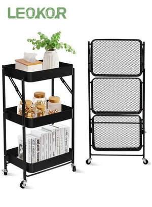 3 Tier Foldable Metal Rolling Utility Cart