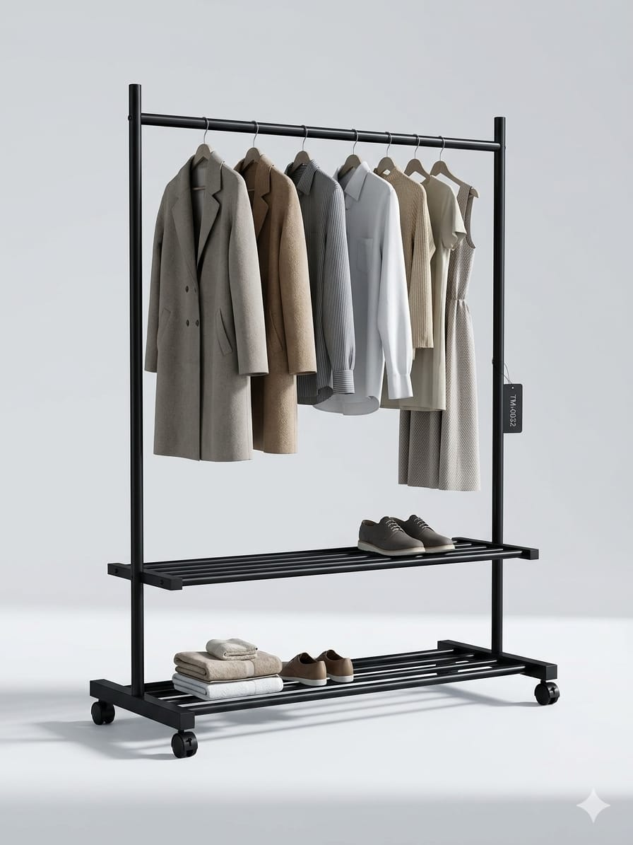 Heavy-Duty Double-Tier Mobile Garment Rack