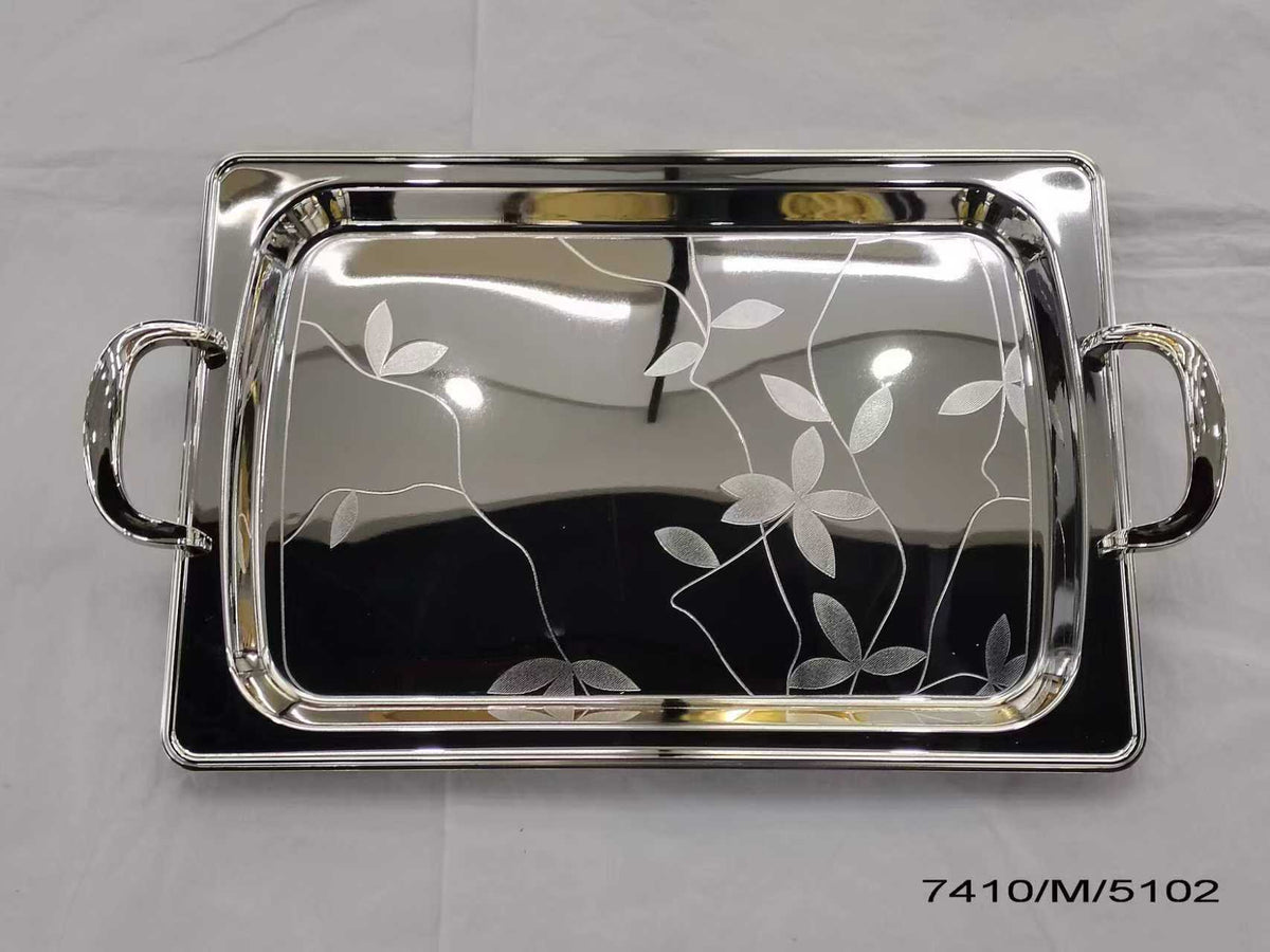 Stainless steel  serving tray with handles