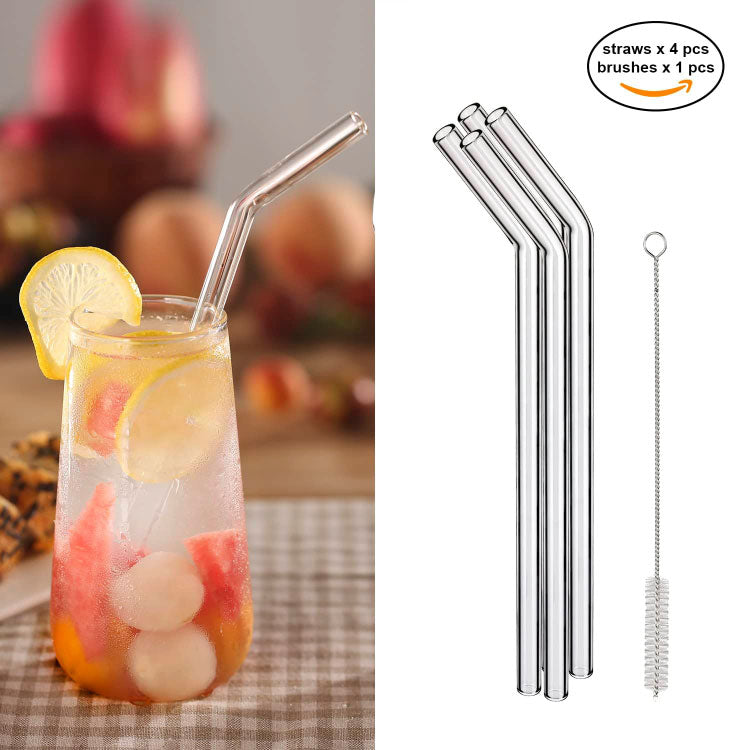 4pcs Reusable Glass Straws and brush