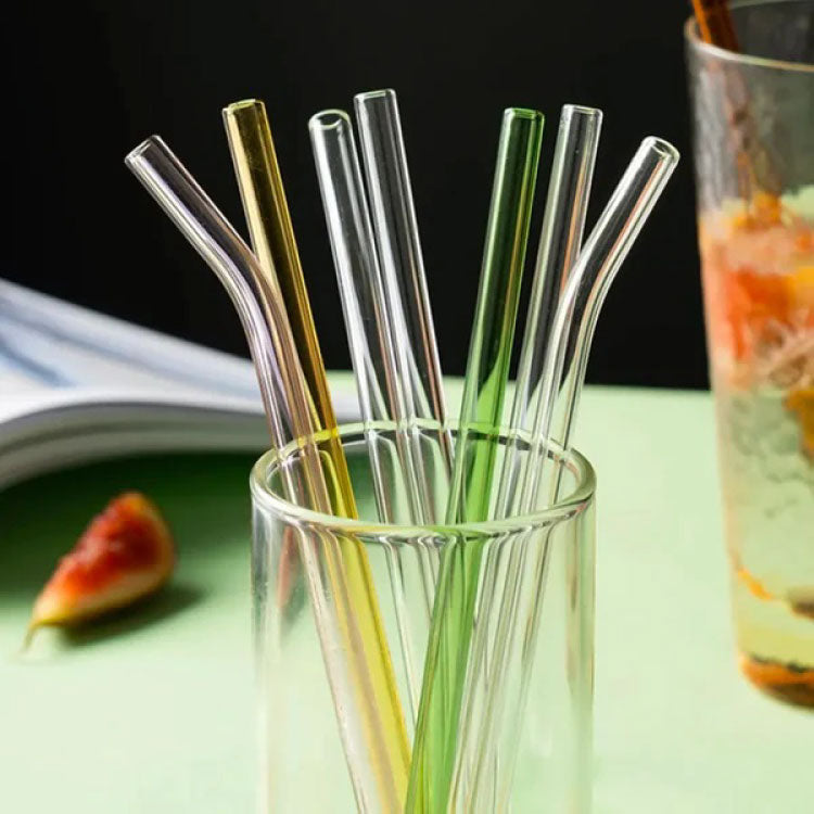 4pcs Reusable Glass Straws and brush