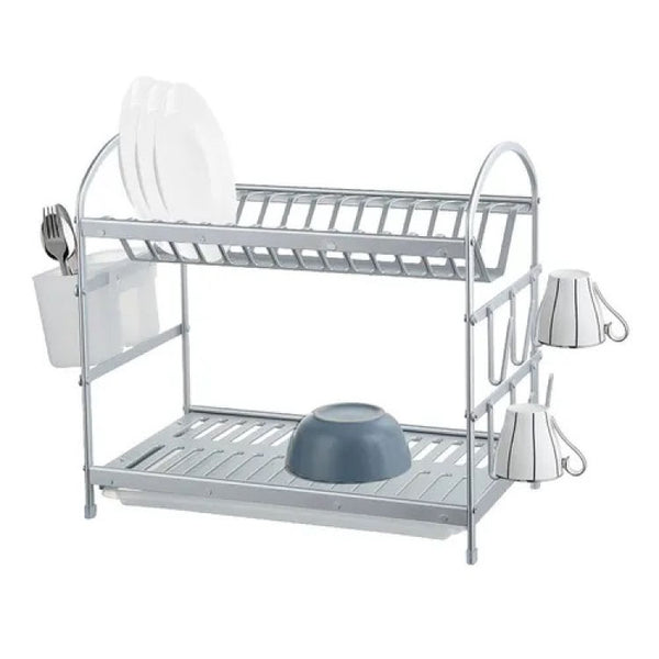 1pc Dish Drying Rack And Drainboard Set, Kitchen Counter Dish Drainer With  Removable Large Capacity 2-Tier, Double Bowl Holder, Adhesive Plate Rack,  Cutlery Rack, Kitchen Accessory, Black