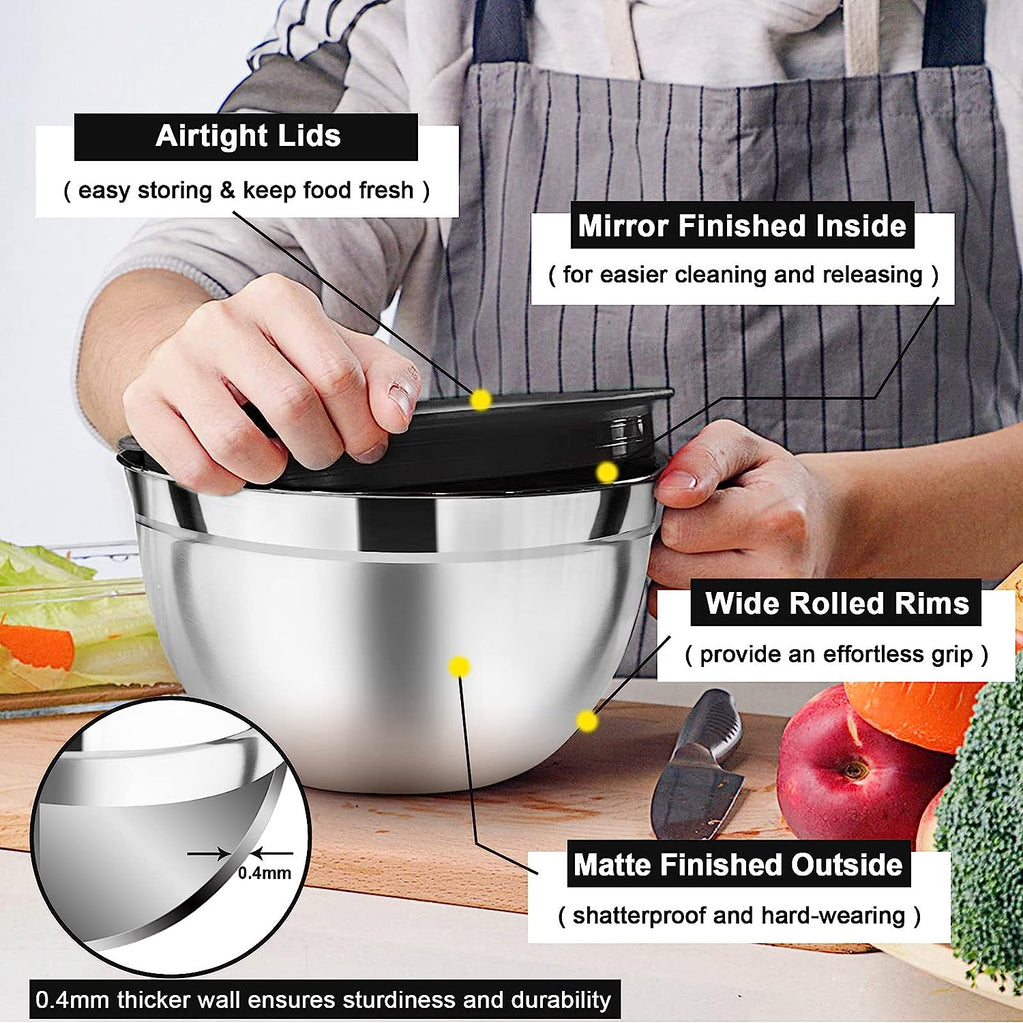 5-piece stainless steel salad and mixing bowl