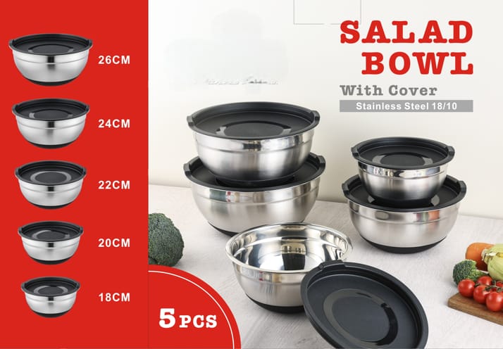 5-piece stainless steel salad and mixing bowl