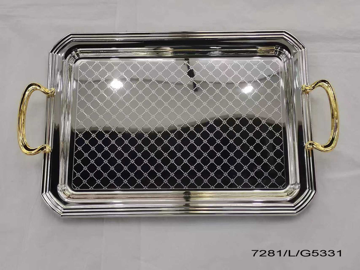 Stainless steel  serving tray with handles